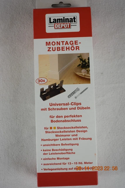 Befestigungsclips für Sockelleisten  Universal Clips mit Schrauben und Dübel