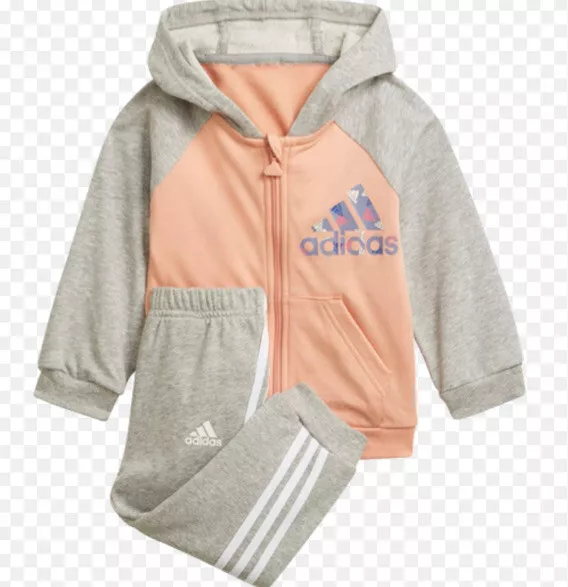 adidas Infant Girls Fleece Jogger Set Kids Baby Children Set Peach Grey H28831