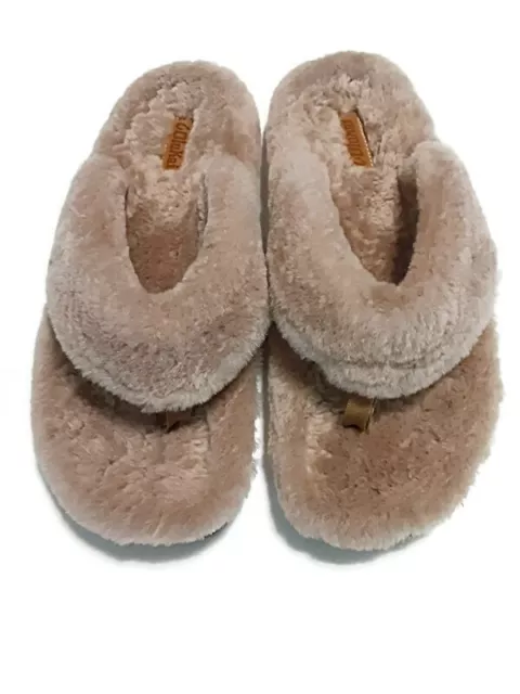 Olukai Kipe'a Hue Women Tan Fuzzy Slipper Sandals Size 8.5