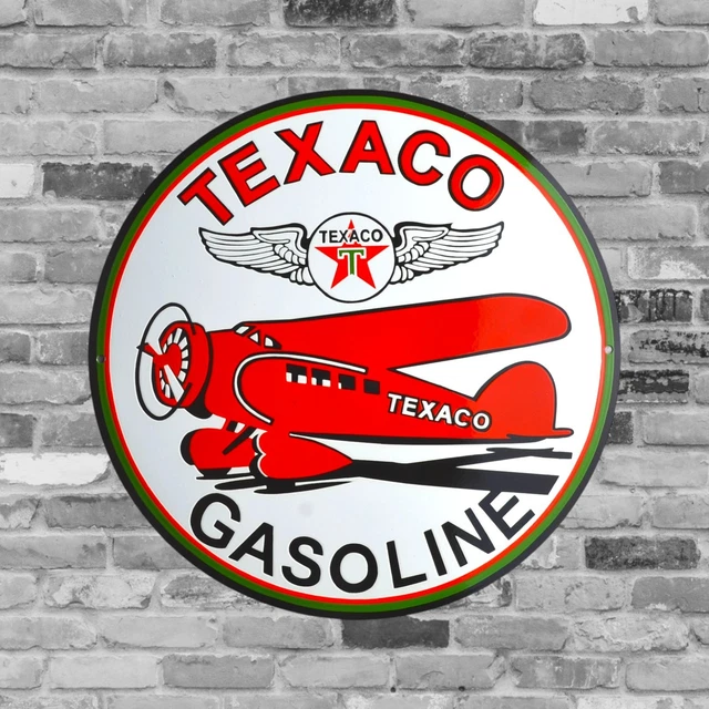 PLAQUE ÉMAILLÉE BOMBEE THERMOMETRE TEXACO MOTOR OIL huile 30 x 6.5 cm