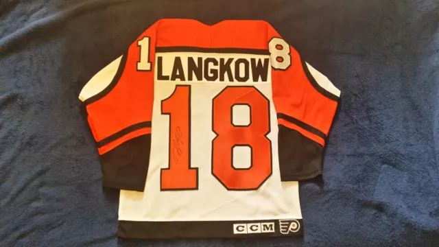 Daymond Langkow SIGNED W/ COA NHL Philadelphia Flyers Jersey White CCM Y. L/XL