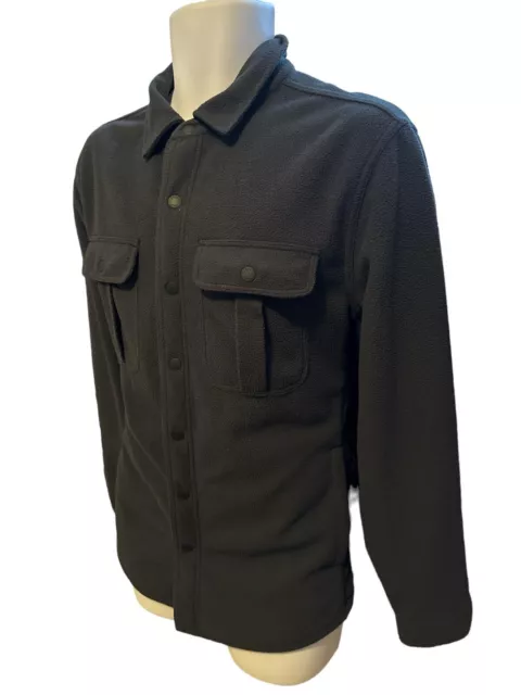FAHERTY MENS MEDIUM Fleece Shirt Jacket Black Sherpa Lined Snap Button ...