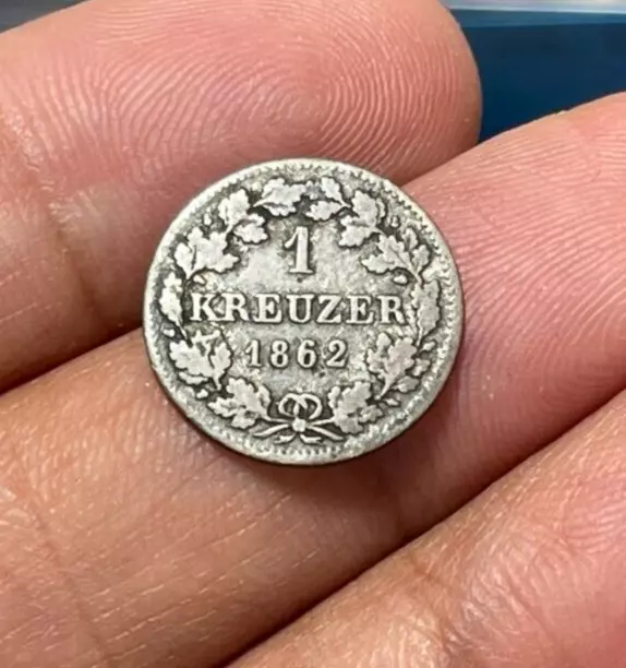 1862 German State 1 Kreuzer Coin