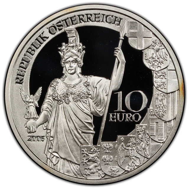 2005 Austria Silver €10 Nike and Athena PCGS PR69DCAM RGUTH080
