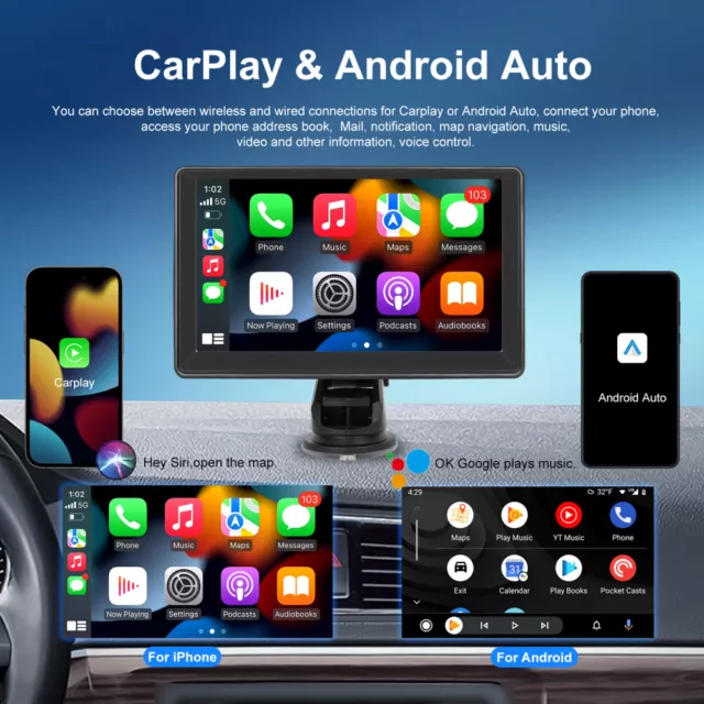 Wireless Apple CarPlay 7" Android Auto Tragbar Touchscreen Autoradio Bluetooth 3