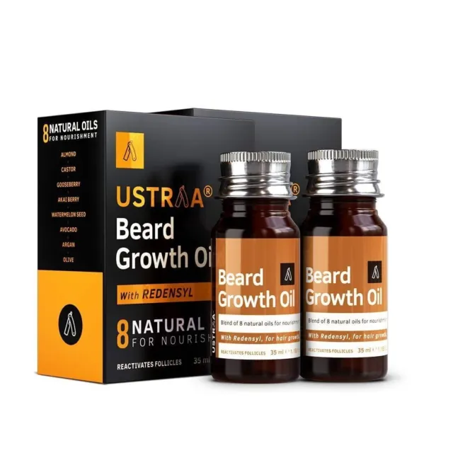 2X Ustraa Beard Growth Oil-8 huiles naturelles dont huile de jojoba,...