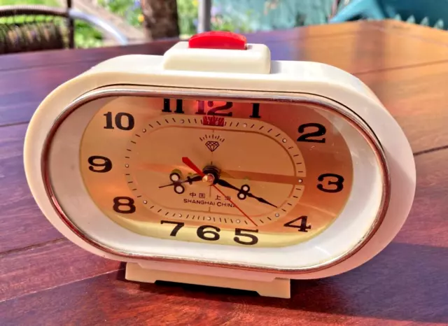 Vintage Mechanical Alarm Clock Chinese Diamond China Shanghai Old Collectible