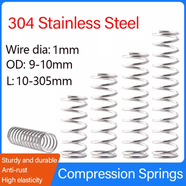 Compression Springs Wire Dia 1mm OD 9-10mm L 10-305mm 304 Stainless Steel Spring