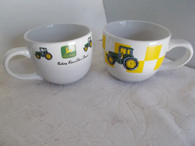 2- John Deere Soup Mugs Large Coffee Cups VGC  (D-2)