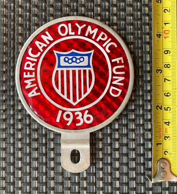 1936 American Olympic Fund license plate attachment topper