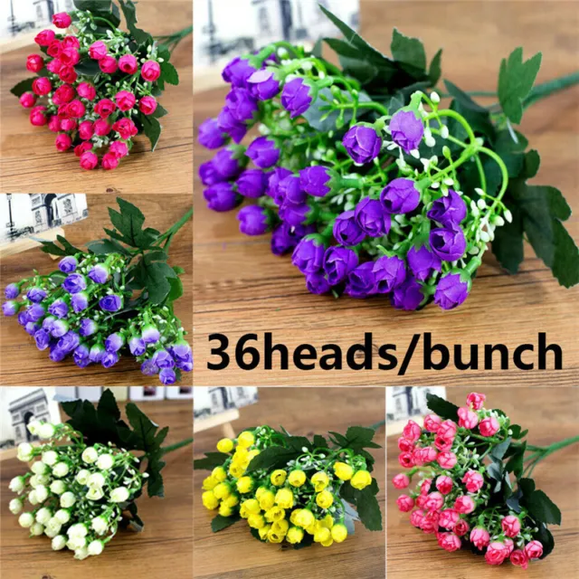 36 Heads Artificial Silk Rose Flowers Bunch Bouquet Wedding Home Grave Decor