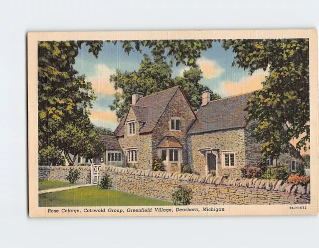 Postcard Rose Cottage Cotswold Group Greenfield Village Dearborn Michigan USA