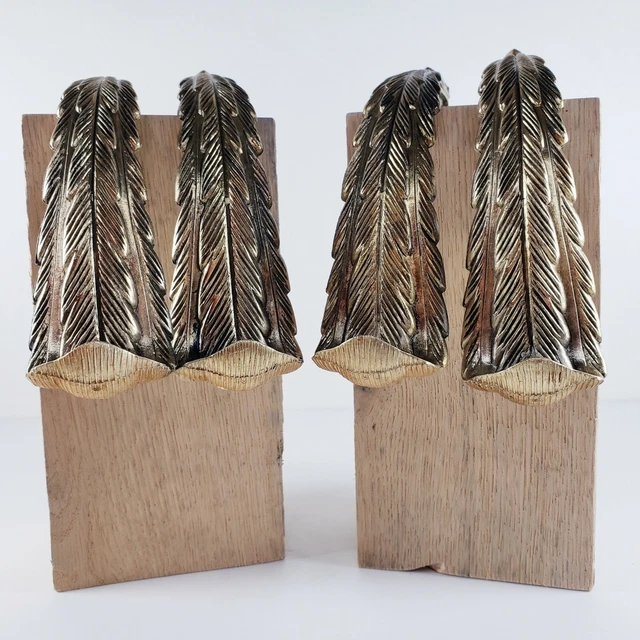 4 Kirsch Feather Curtain Pull Backs Plastic Antique Gold Tone Wall Mount Drapery 3