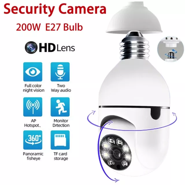 HD 1080P 360° Panoramic Hidden Wifi IP Camera Light Bulb Home Security Lamp Cam