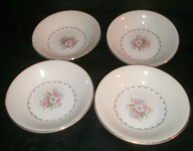 VTG 40's PADEN CITY POTTERY CO 4  Floral Gold pattern Small Berry Bowls made USA