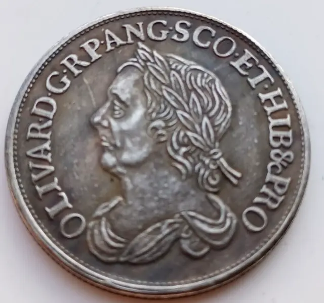 1658 Oliver Cromwell Half Crown, Beautifully Silver Plated,  Original Size