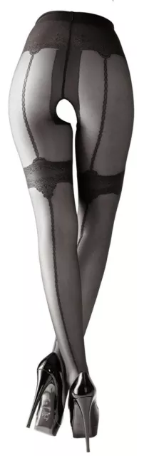 Cottelli LEGWEAR - Straps-Strumpfhose, eingewebtes Strumpfband, ouvert, schwarz