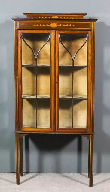 Edwardian mahogany display cabinet inlaid with stringing