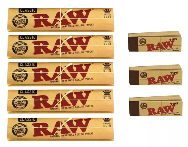 RAW Classic King Size Slim Rolling Papers Classic Unrefined Skins FREE RAW Tips