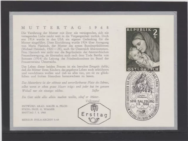 Merkur Karte ANK 1290 Muttertag  Phila-Archiv Ersttag FDC 1968