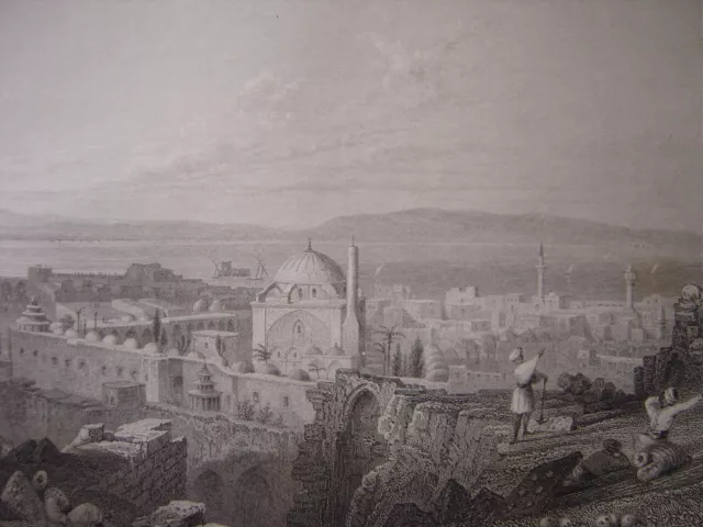 Engraving of Saint John of Acre and Mount Carmel in the Distance
