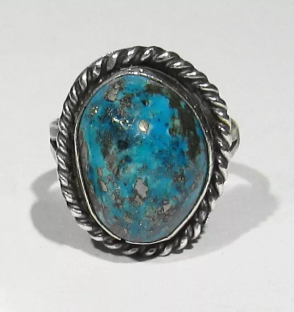 Fine Old 70s Signed Yazzie Navajo Silver in Kingman Turquoise 925 Silver Ring 5