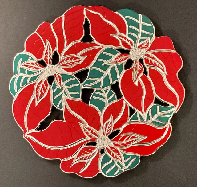 De colección Oneida Trivet Esmalte y Placa Plateada Poinsettia Sin Deslustre Con Caja Japón