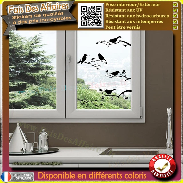 Stickers autocollant oiseaux sur branche, déco fenêtre frigo , voiture , ipad