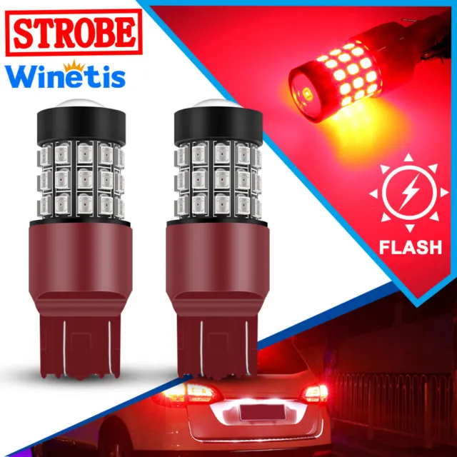 Winetis 7443 7440 LED Red Strobe Flash Brake Stop Tail Parking Light Bulbs 39SMD