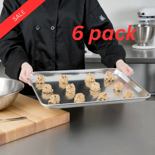(6 Pack) 18 In. x 13 In. Half Size Aluminum Baking Bun Sheet Pans Wire in Rim