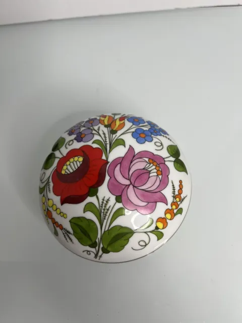 Kalocsa Hand Painted Floral Vintage Ceramic Trinket Jewelry Lidded Box Hungary