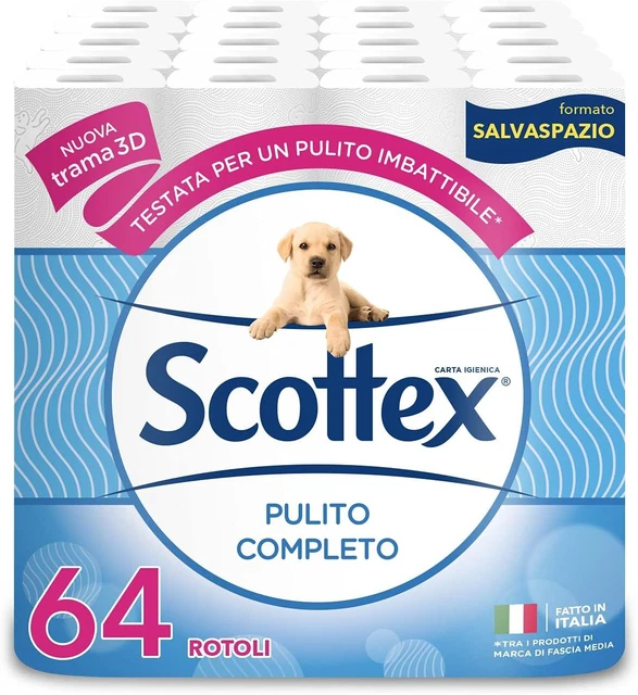 Scottex Carta Igienica Pulito Completo Salvaspazio, Confezione da 64 Rotoli
