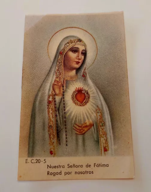 estampa religiosa antigua virgen de fatima rogad por nos holy card