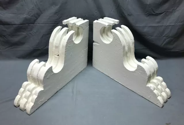 Pair Antique Wood Corbel Roof Gingerbread Brackets Shabby White VTG Old 1807-22B