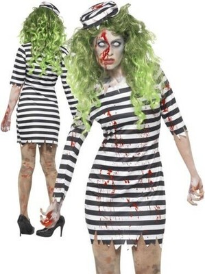 Zombie a Righe Da Uomo prigioniero condannato evaso Criminale Costume Di Halloween Morti 