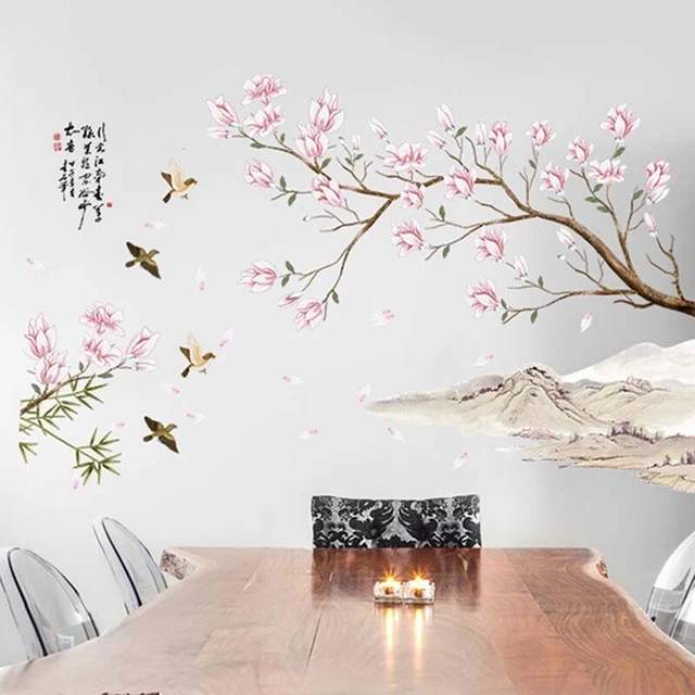Pegatina de pared estilo chino flor de melocotón dormitorio/restaurante/decoración del hogar