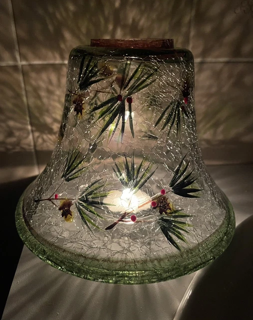 Yankee Candle Large Jar Shade Topper Crackle Glass Green Leaf Print