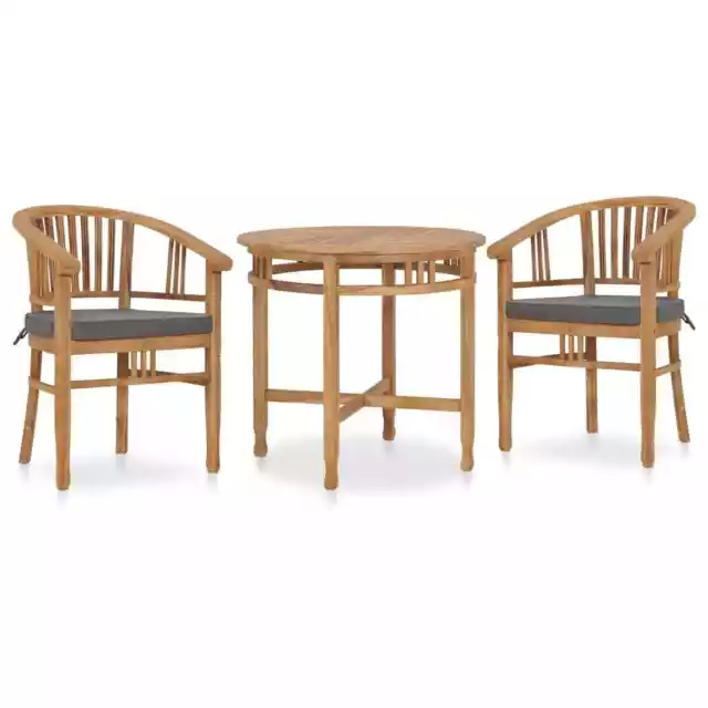 Solid Teak Wood Garden Dining Set 3 Piece with White/Gray Cushions vidaXL