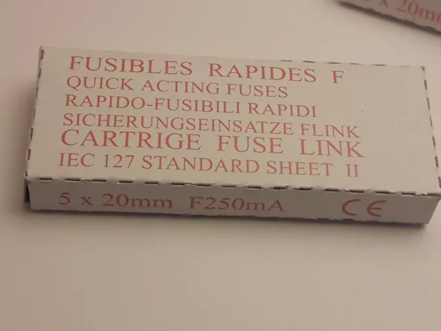 Fusible en verre rapide 5x20mm F250mA (1boite de 10).RAPIDE F.LAC.CE.