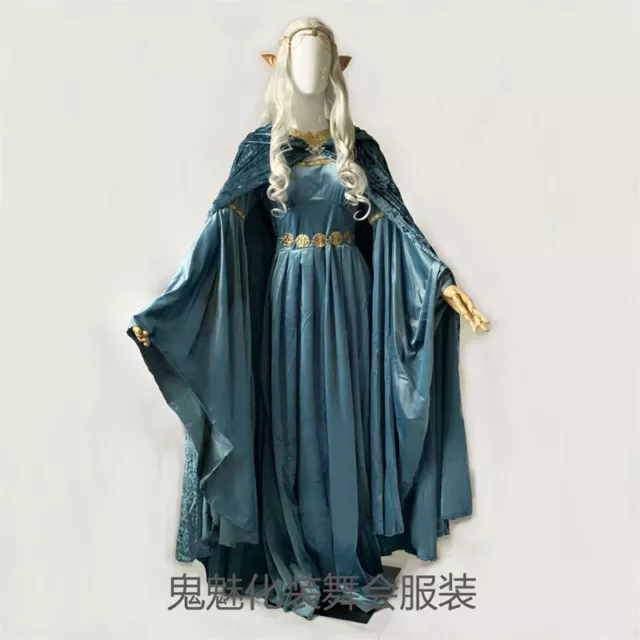 Lord of the Rings Lotr Elven Queen Cosplay Costume Blue Outfits Wig Halloween