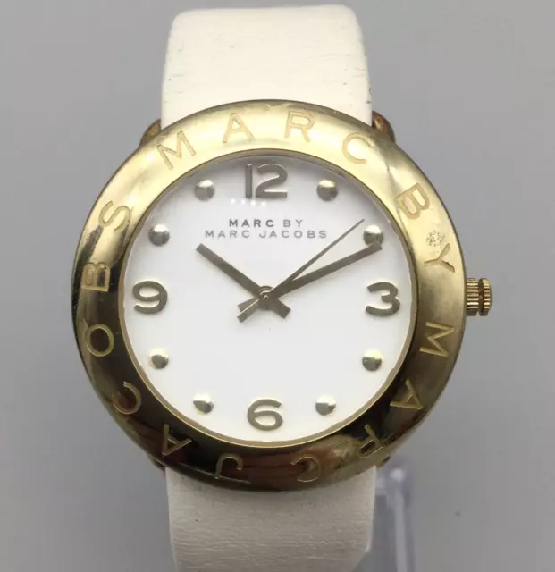 Marc by Marc Jacobs Watch Women Gold Tone 30M White Leather Band New Battery