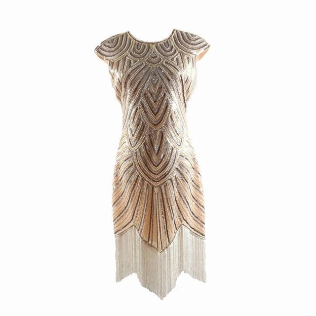Robe De Soirée Vintage 1920s Style Gatsby - Noir, Perles/paillettes, Taille Regular, Neuf