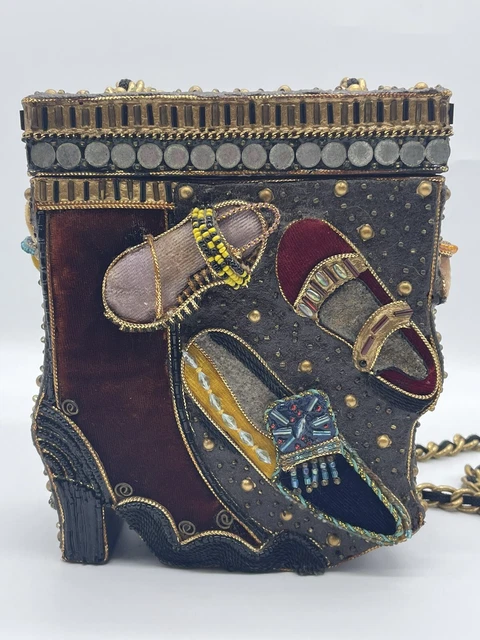 Mary Frances Velvet Beaded Shoe Box Shoulder Bag Purse 4019