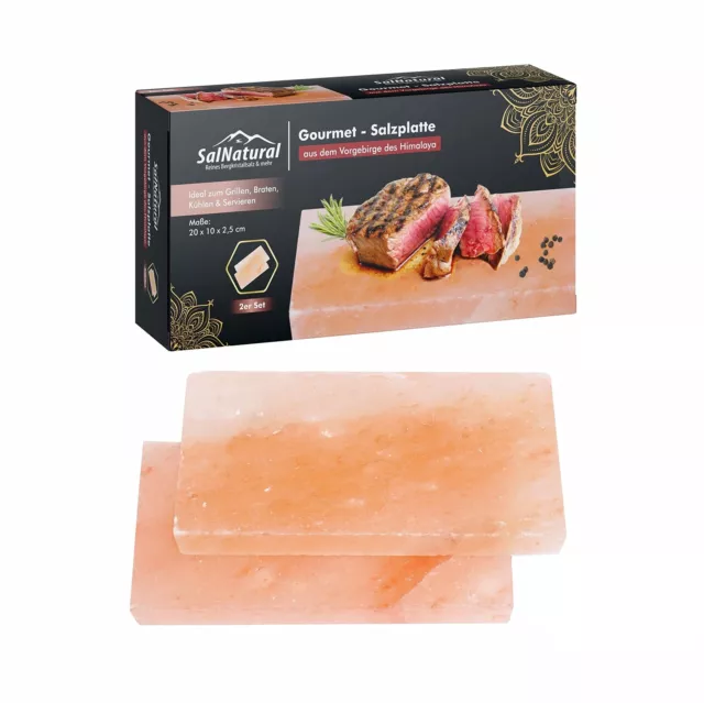 SalNatural Gourmet Salz Grillsteine 20x10x2,5cm (2er Pack) Original Kristallsalz
