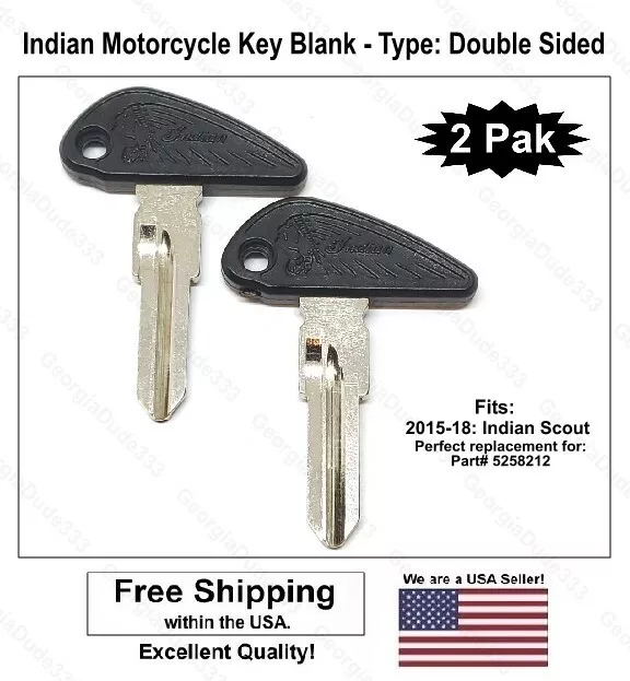 2Pak: Indian Motorcycle Key Blank - Type: Double Sided. Fits: 2015-18 Scout