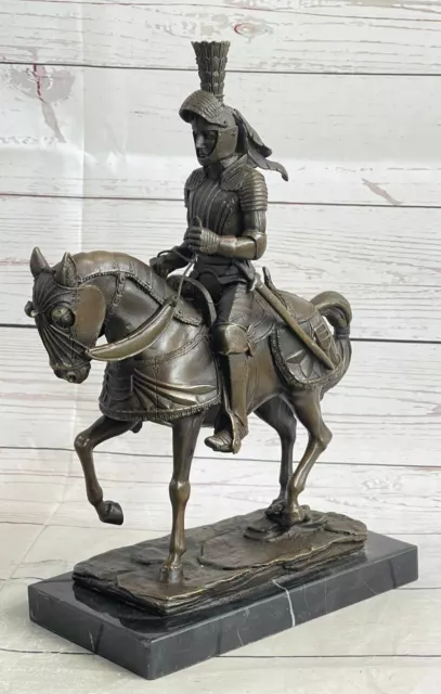 Armored Medieval Knight on Horse Bronzed Sculptural Statue Signed Original Deal