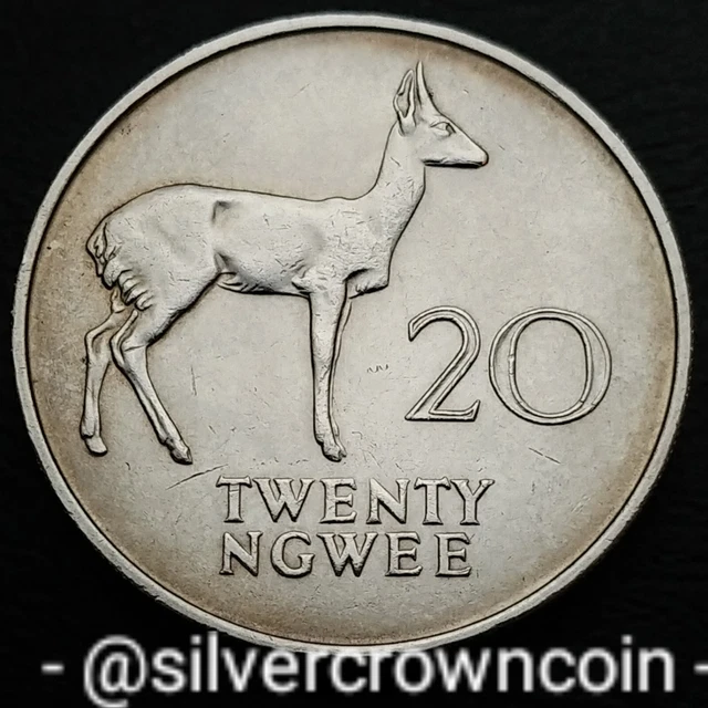 Zambia 20 Ngwee 1968. KM#13. 20 Cents coin. Bohor Reedbuck. Antelope. Animals.