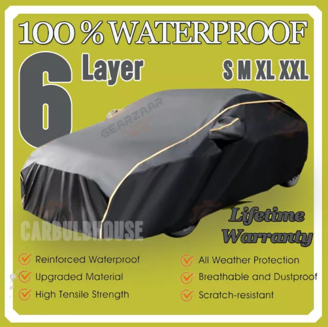 Waterproof 6 Layer Car Cover Heavy Duty PEVA&Cotton Lined UV Protection Upgraded