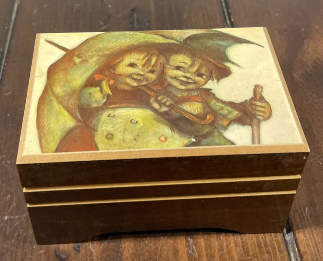 Swiss Wood Music Box Thorens Movement Love Is Blue Little Girl Boy Umbrella