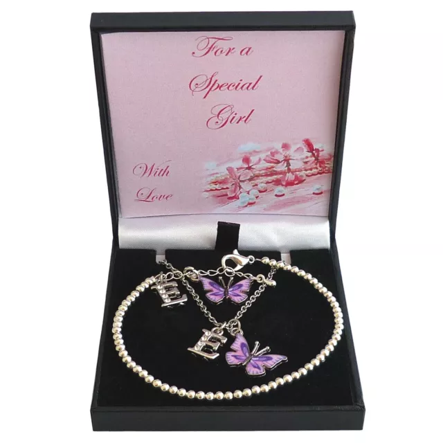 Atemberaubendes Schmetterlingsschmuck-Set, Halskette, Armband, Geschenk für ein Mädchen, Brief